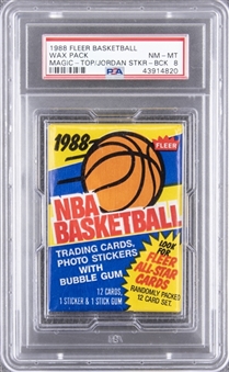 1988/89 Fleer Basketball Unopened Wax Pack, Michael Jordan Sticker on Back/Magic Johnson on Top – PSA NM-MT 8 "1 of 1!"